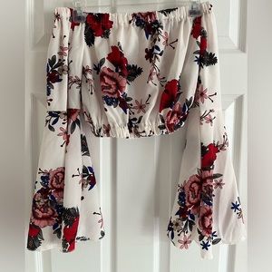 floral cropped bell sleeve top